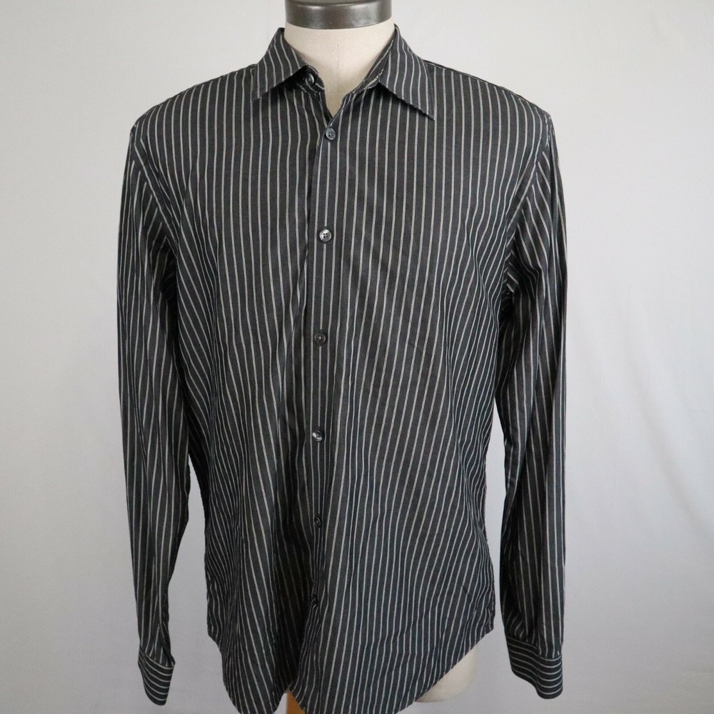 Gap Shirt Mens XL Slim Fit Casual Button Up Gray Vertical Striped Long‎ Sleeve